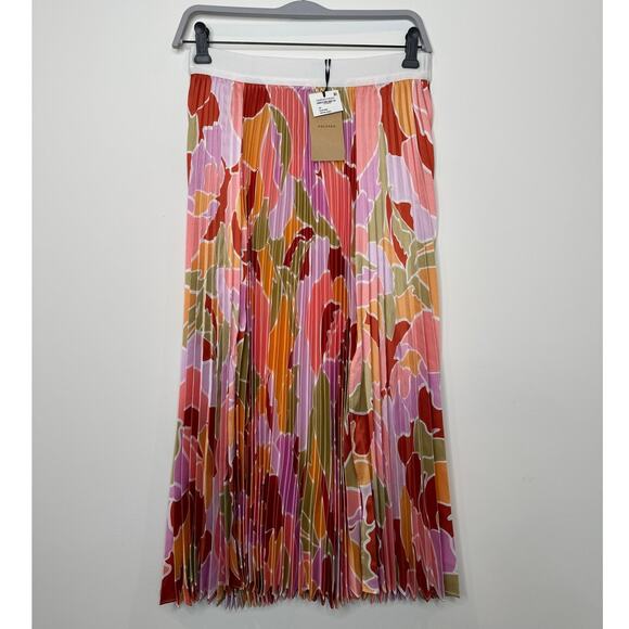 NWT HALOGEN Nordstrom Double Slit Pleated Midi Skirt In Canyon Sunset X-SMALL - Picture 1 of 6